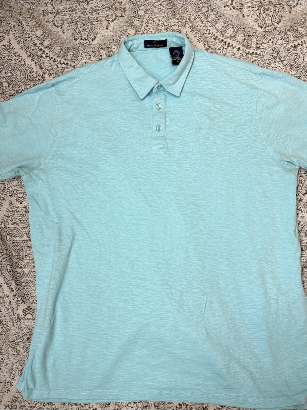 Simply Southern Men’s Light Aqua Short-Sleeve Polo- XL
